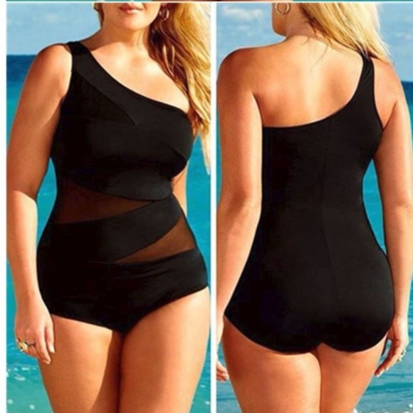 NEW WOMEN'S PLUS SIZE SWIMSUIT OBLIQUE SHOULDER 1 PIECE BIKINI BATHING SUIT - Picture 3 of 5